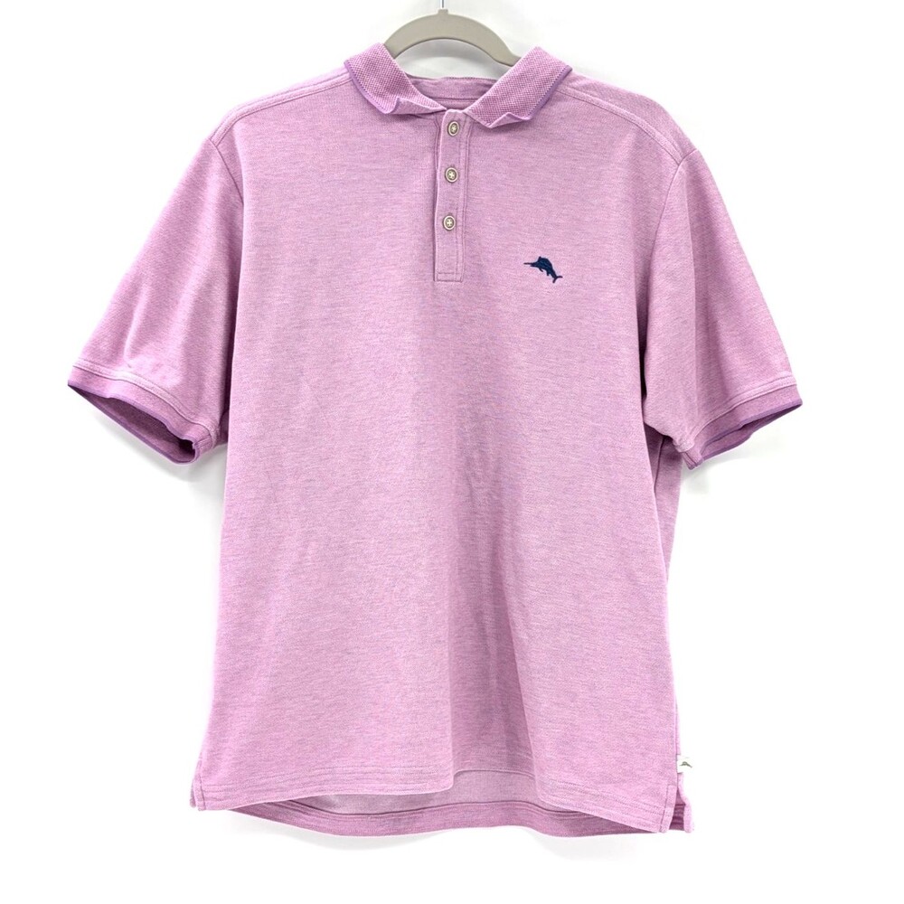 Tommy Bahama Supima Lavender Purple Short Sleeve Logo Button Up Shirt Size M